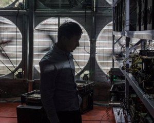 High-performance mining rig operating in a crypto farm